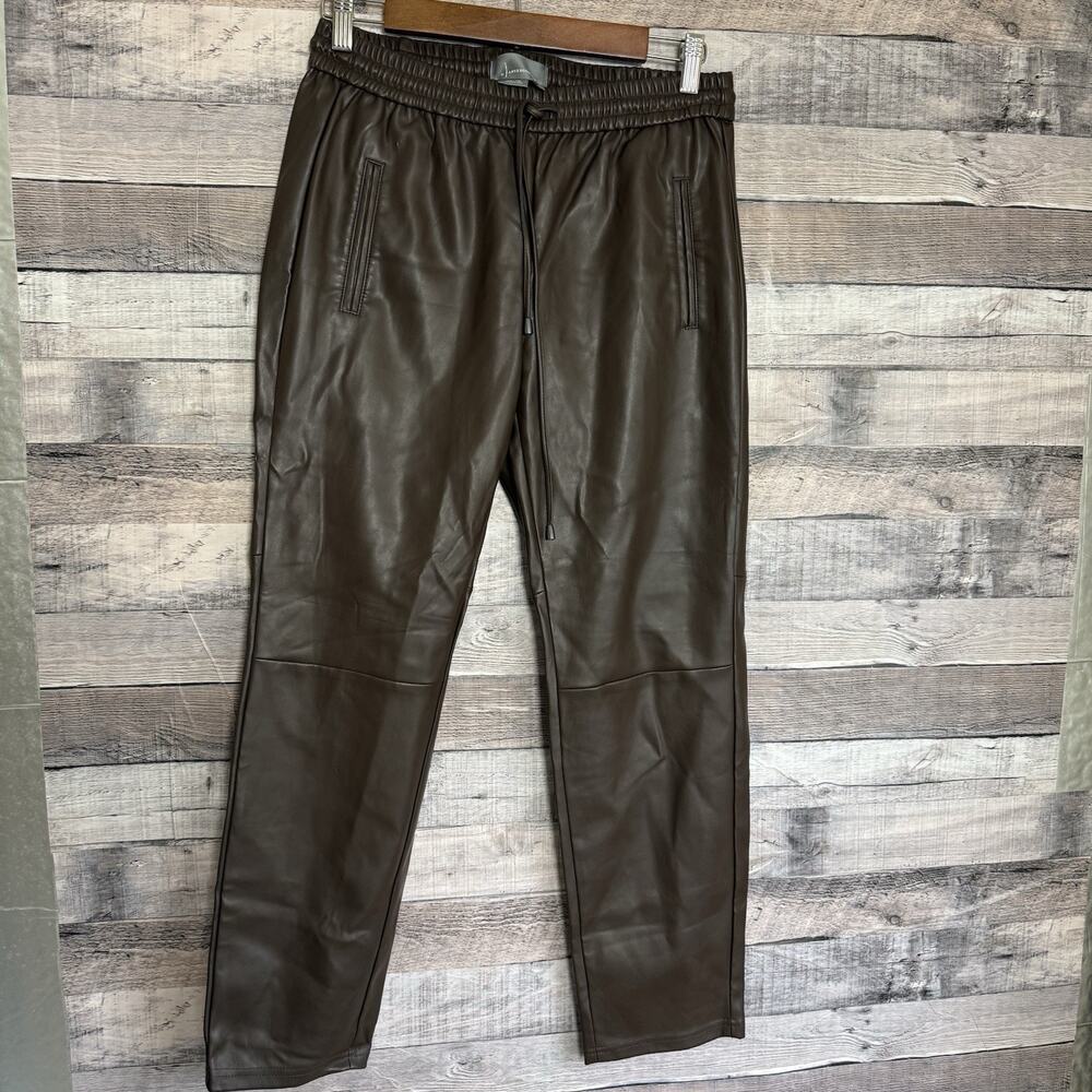 Anthropologie Brown Faux Leather Joggers S Elastic Waist High Rise Minimalist